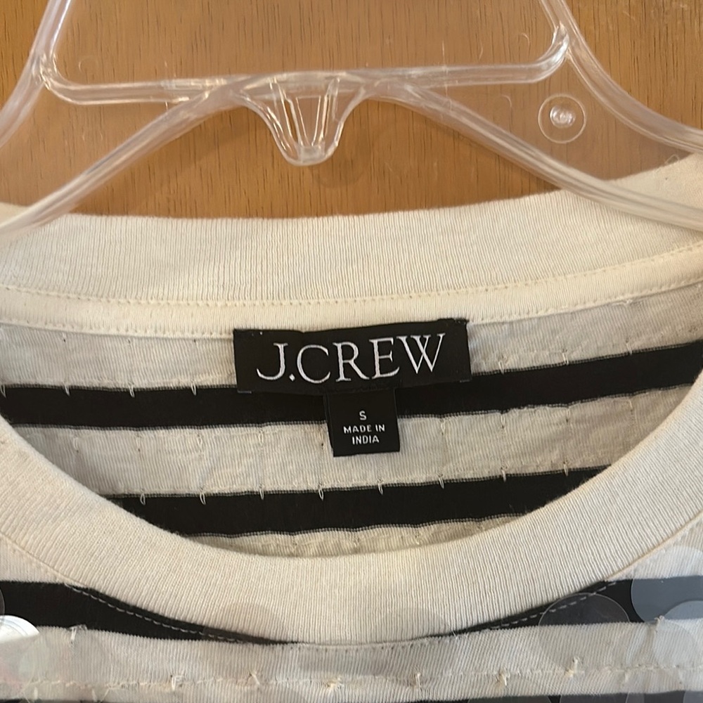 J.Crew Women’s Broken In Jersey Striped Sequin Tee Top Black White Size Small - Picture 4 of 8